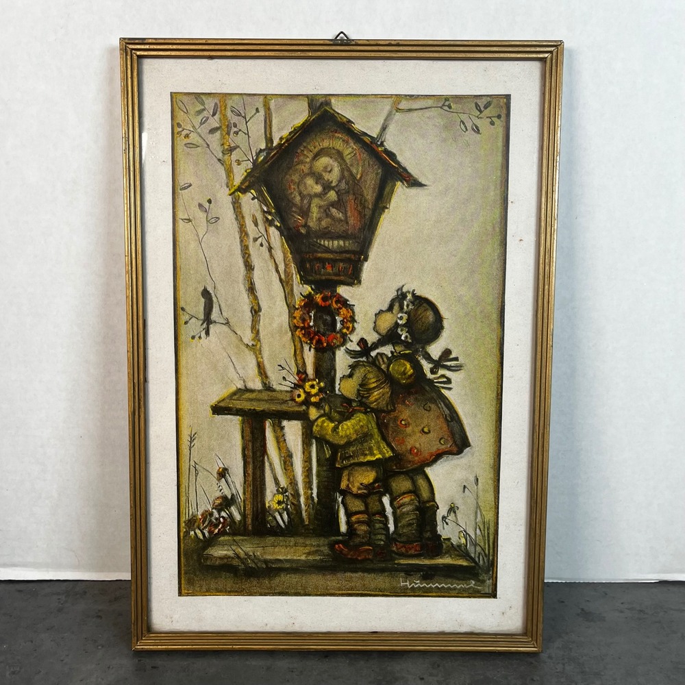 Vintage Hummel Wayside Devotion Framed Art Print Religious‎ Children Gold Frame